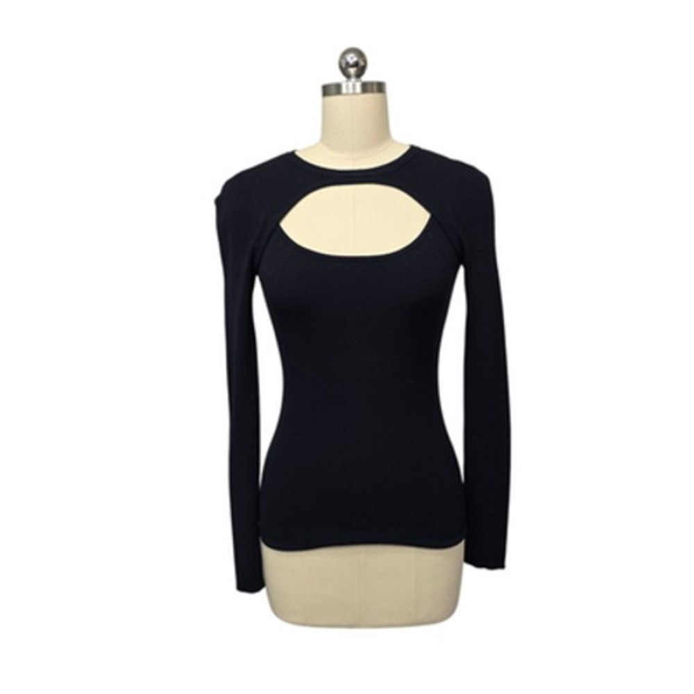 A.L.C. Sweater Womens XS Blue Merino Wool Cutout Ribbed Knit Long Sleeve Top‎